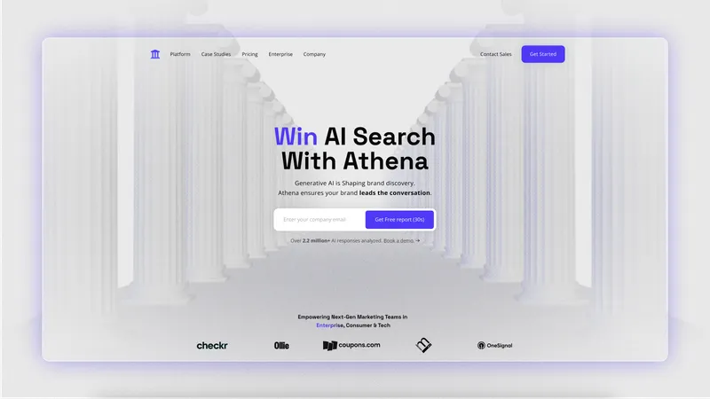 3D要素を取り入れたAthenaHQ公式サイト。AIサービスを紹介するモダンデザイン