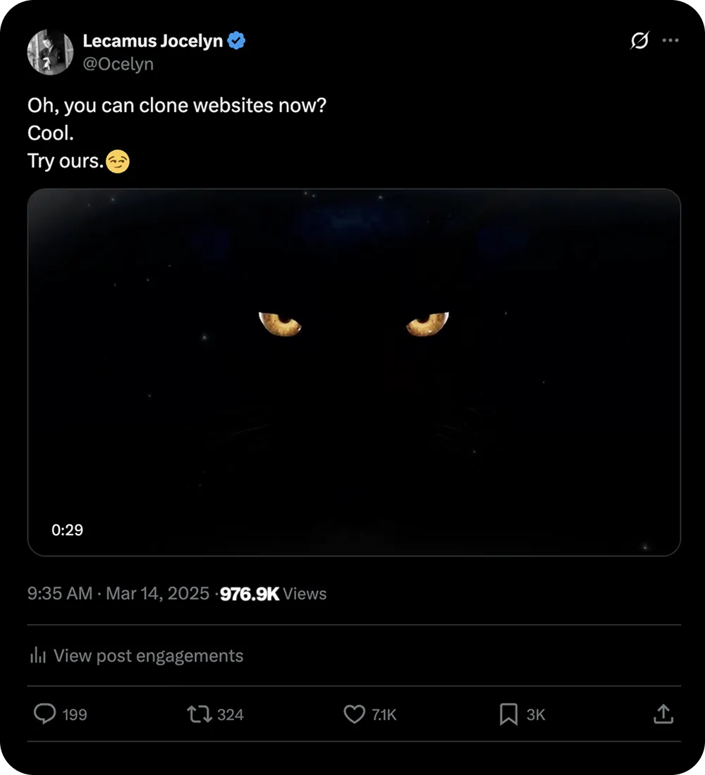 X投稿: ウェブサイトがクローンできるようになったって... 976,000回表示