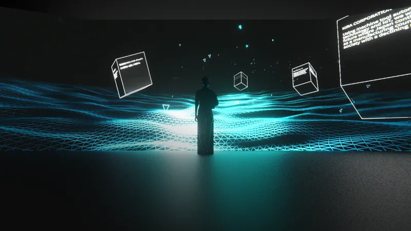 SMRJのインタラクティブインスタレーション。1,800件のメッセージが3面投影で動的に可視化される。