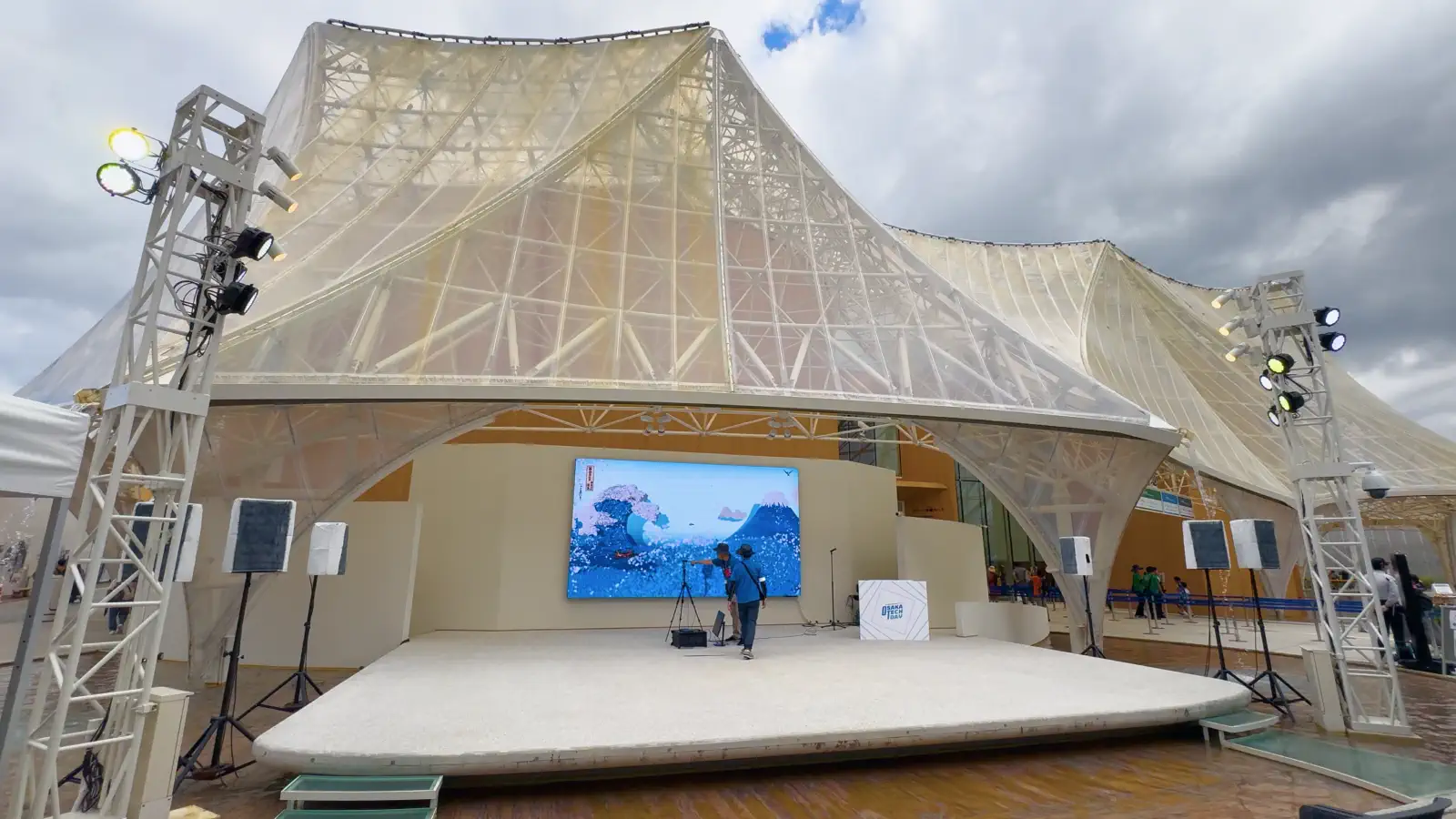 Wide installation view of Waves of Connection inside the Healthcare Pavilion at Expo 2025 Osaka