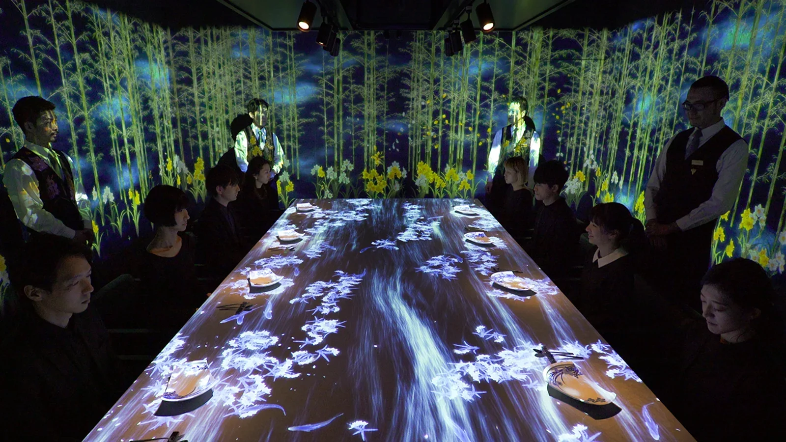 teamLab MoonFlower Sagaya interactive digital art dining in Tokyo