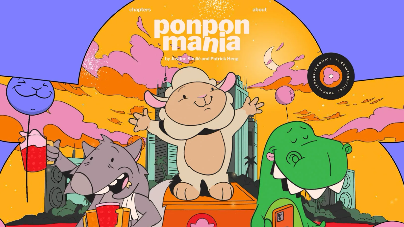 Justine SouliéとPatrick Hengによるインタラクティブweb漫画Ponpon Mania。チャプター選択画面のイラストキャラクター
