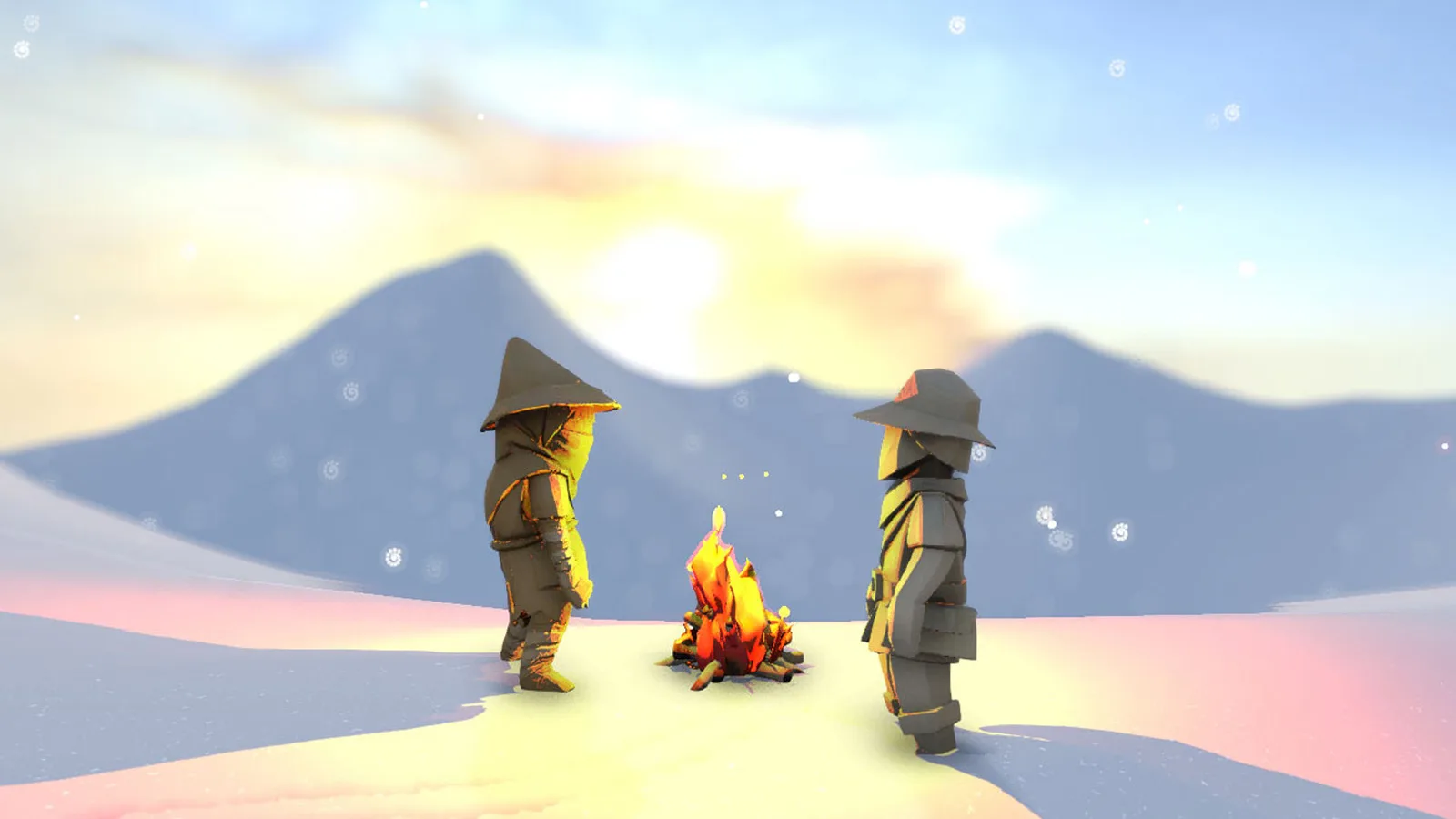 Jérôme Reynet制作のWhere Worlds Take Shape。焚き火を囲むローポリキャラクターが登場するプレイアブルなWebGL世界