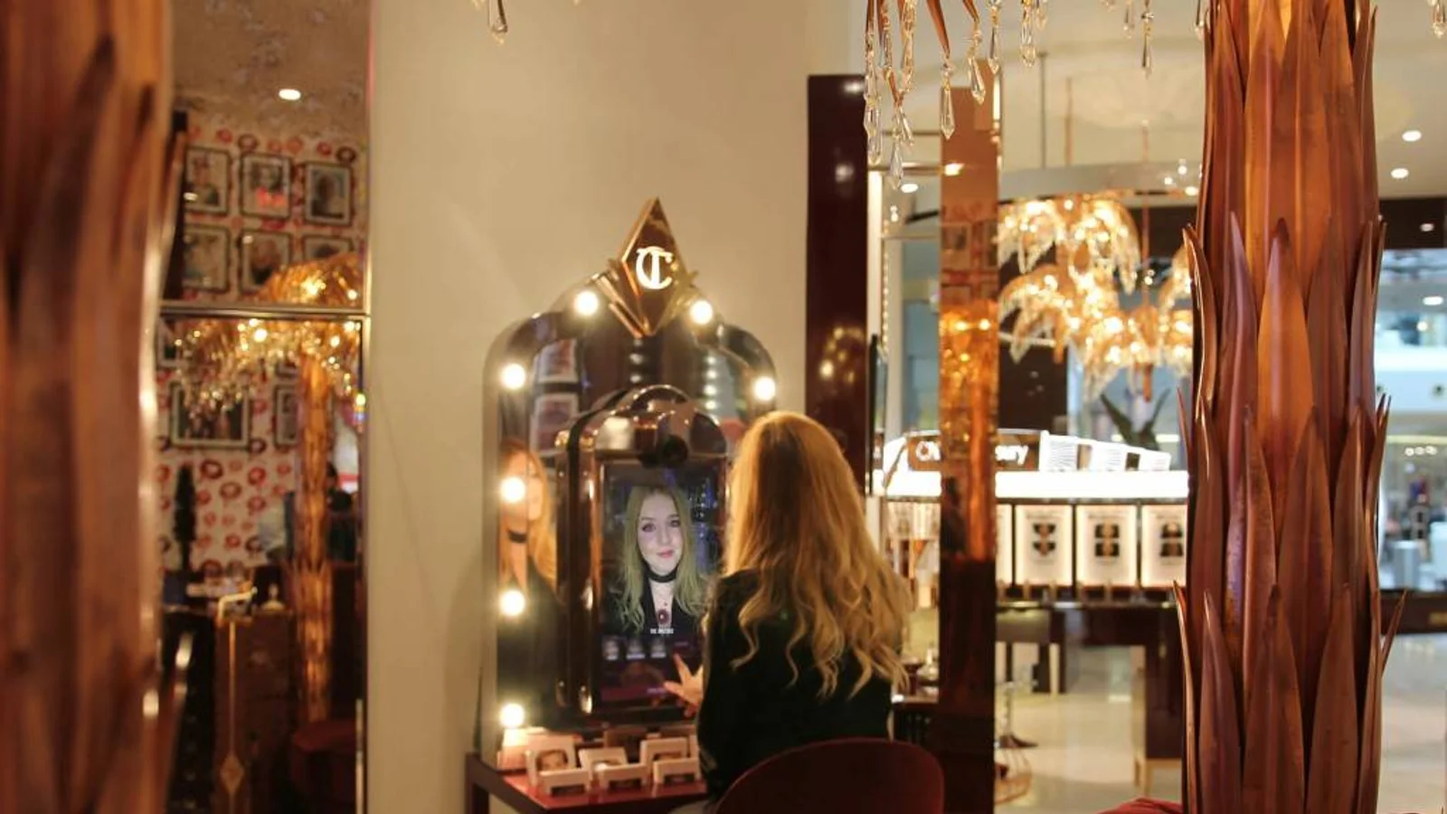 Charlotte Tilbury store interior with illuminated mirrored makeup stations